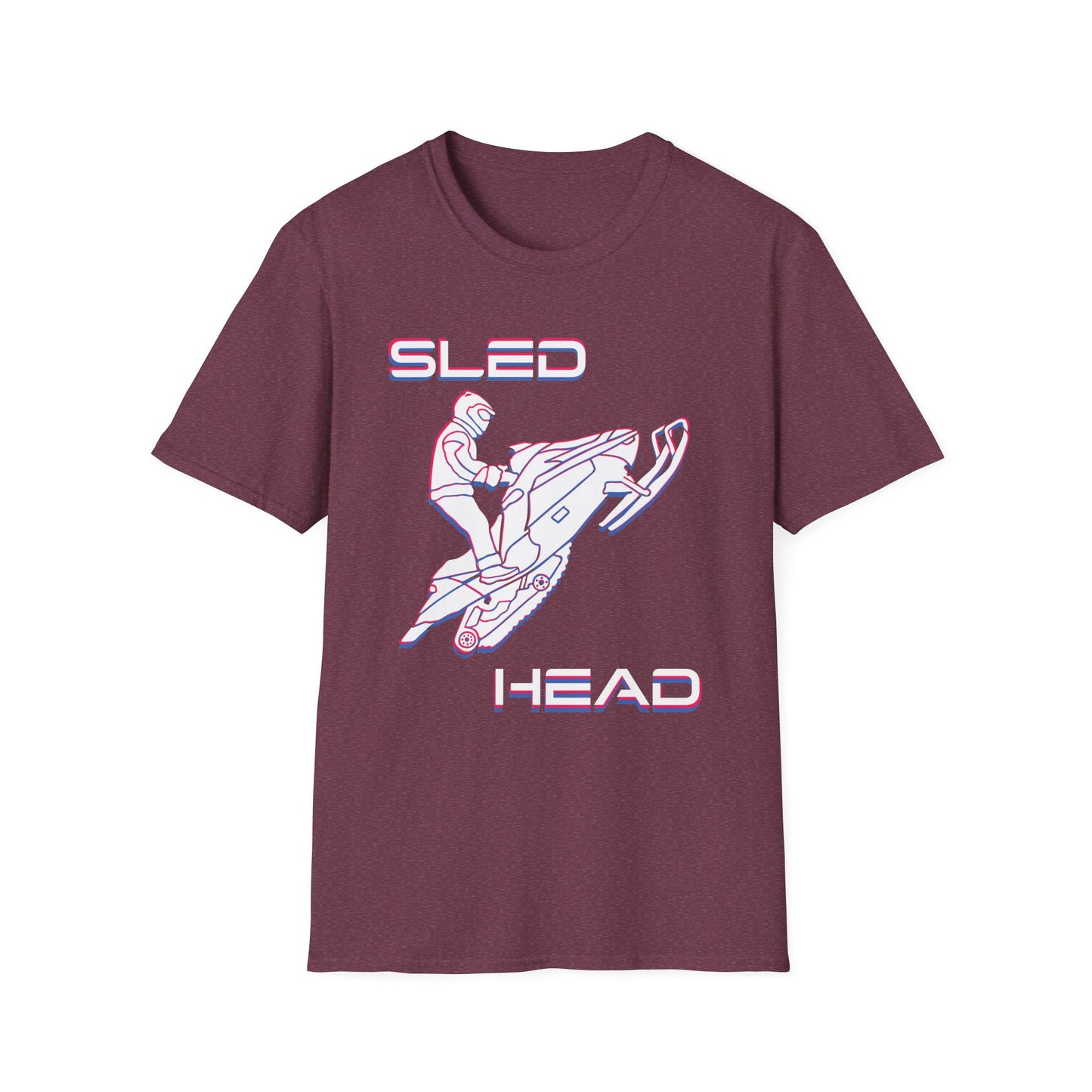Sled Head snowmobiling graphic t-shirt in maroon.
