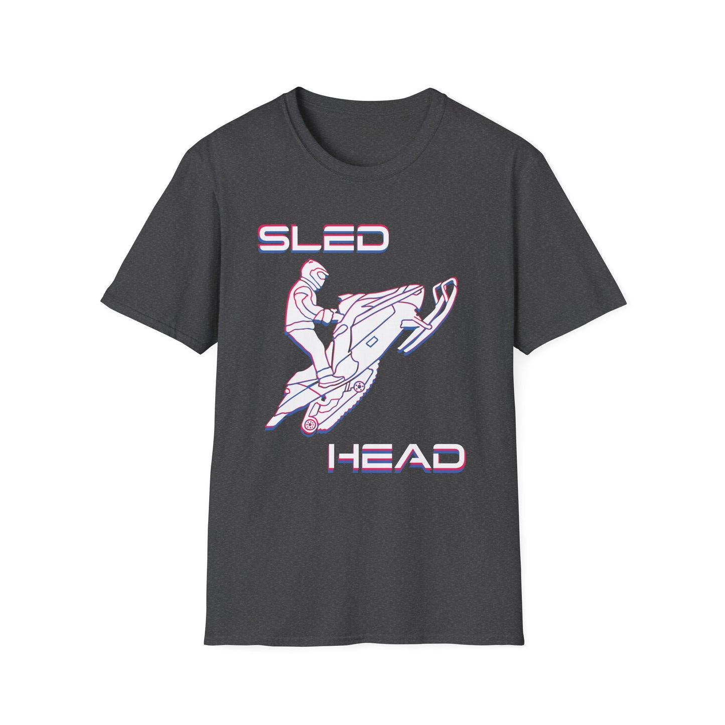 Sled Head snowmobiling graphic t-shirt in dark grey.