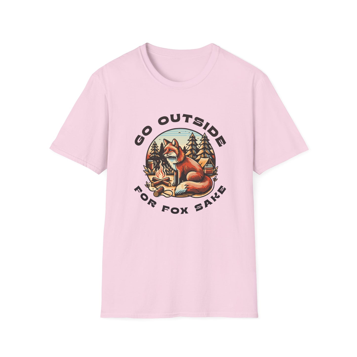 Go Outside for Fox Sake graphic t-shirt in pink.