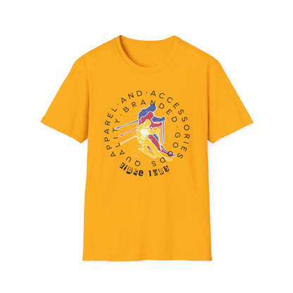 Yellow graphic t-shirt of '80s retro skier.