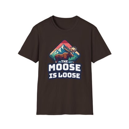 The Moose Is Loose graphic t-shirt in brown.