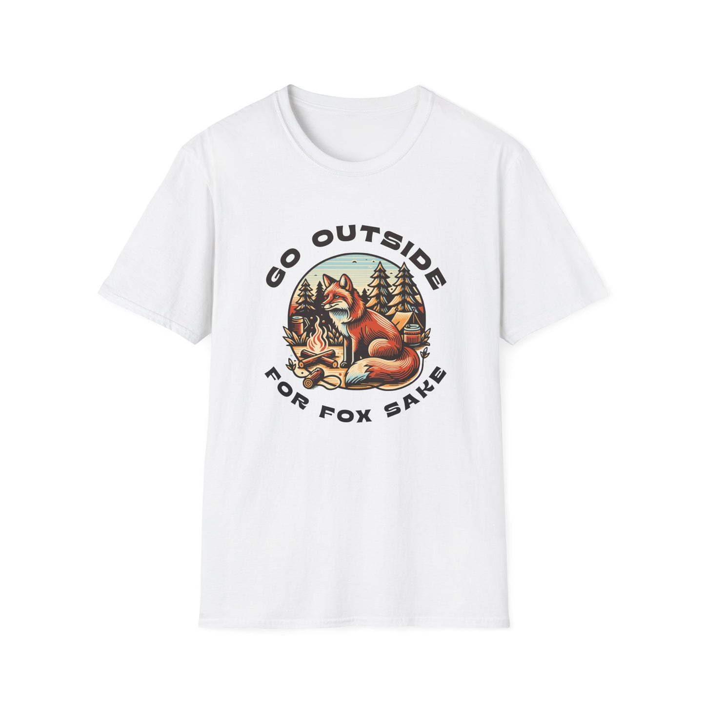 Go Outside for Fox Sake graphic t-shirt in white.