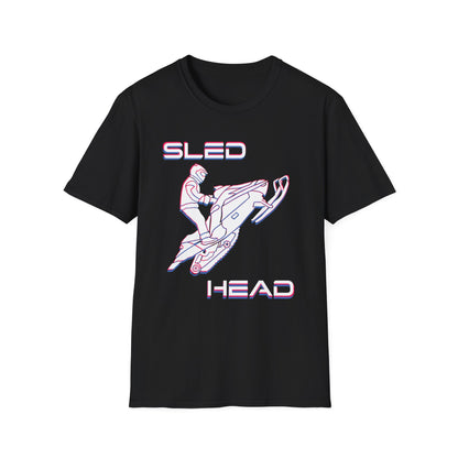 Sled Head snowmobiling graphic t-shirt in black.