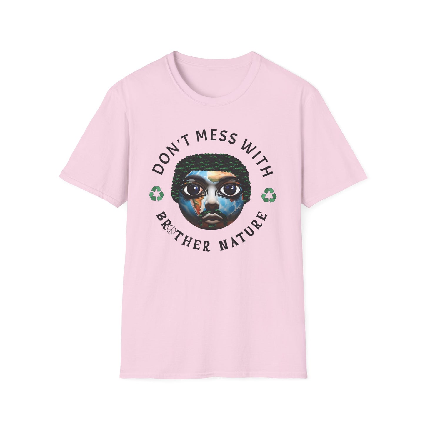 Don't Mess With Brother Nature graphic t-shirt in light pink.