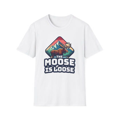 The Moose Is Loose graphic t-shirt in white.