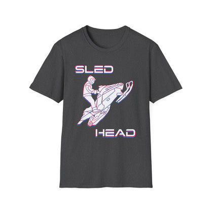 Sled Head snowmobiling graphic t-shirt in dark grey.