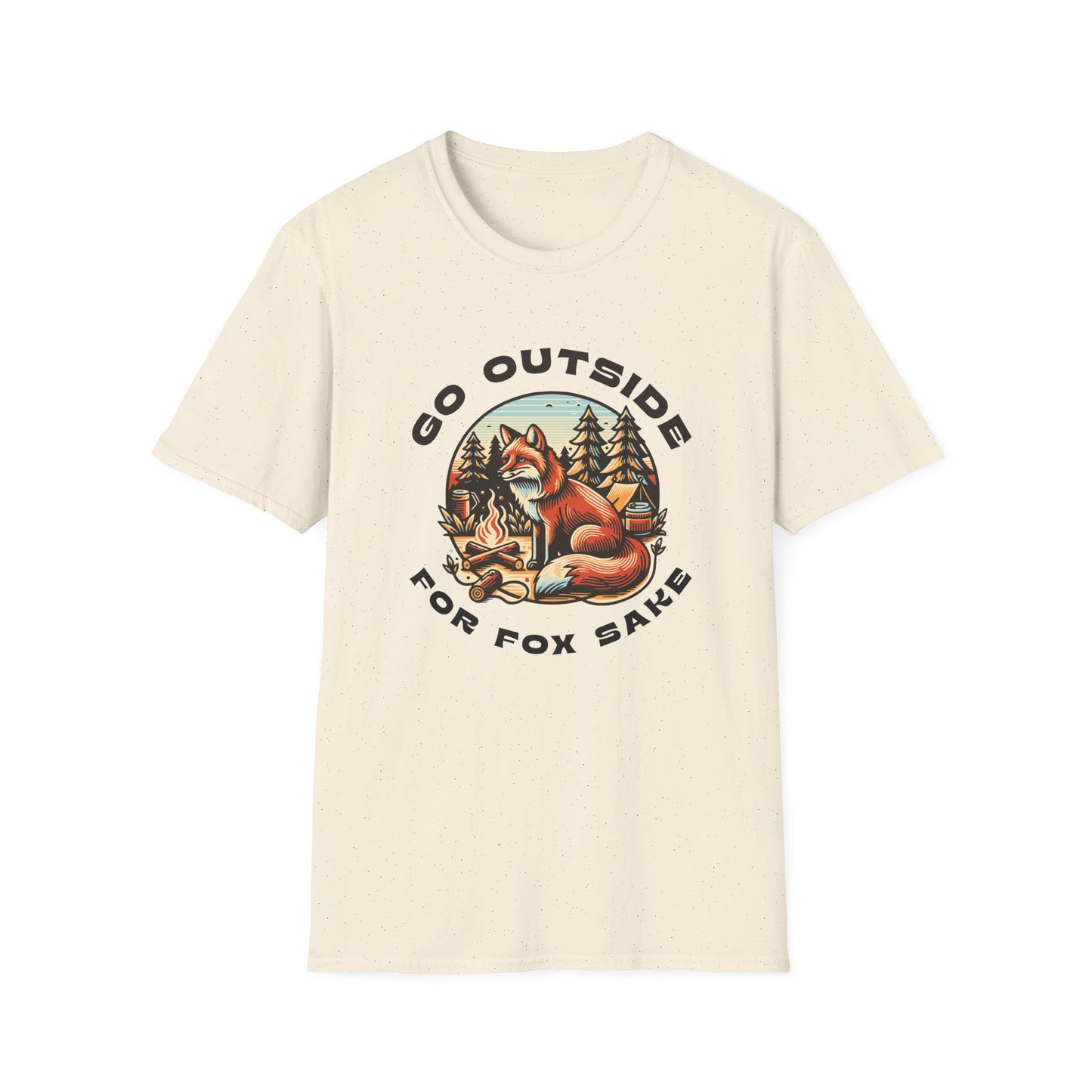 Go Outside for Fox Sake graphic t-shirt in beige.